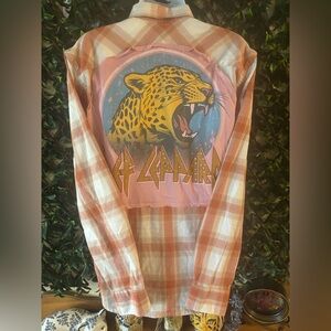 UPCYCLED one of a kind, DEF LEPPARD Rocker Music Patch Button Down Shirt